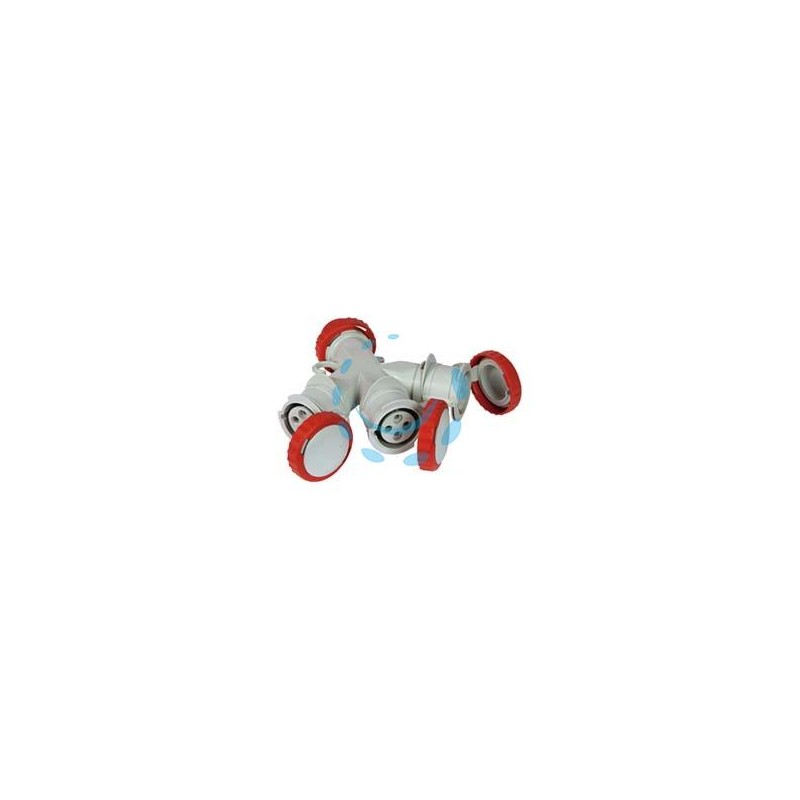 ADATTATORE INDUSTRIALE 380V CON SPINA E 3 PRESE CEE 309 IP67 - 16A colore rosso 73140