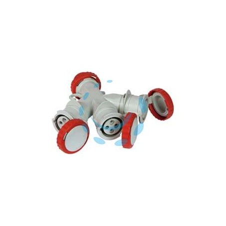 ADATTATORE INDUSTRIALE 380V CON SPINA E 3 PRESE CEE 309 IP67 - 16A colore rosso 73140