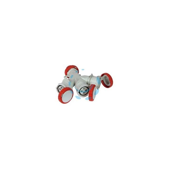 ADATTATORE INDUSTRIALE 380V CON SPINA E 3 PRESE CEE 309 IP67 - 16A colore rosso 73140