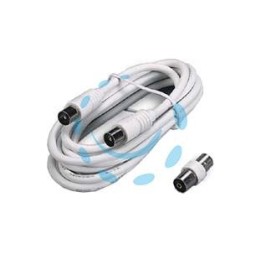 PROLUNGA TV CON CAVO COAX SPINA MASCHIO-FEMMINA + ADATTATORE MASCHIO - mt.5 bianca 31040