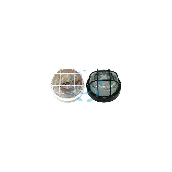PLAFONIERA TONDA CON GABBIA - max 40w IP44 - ø 185x105h. colore bianco