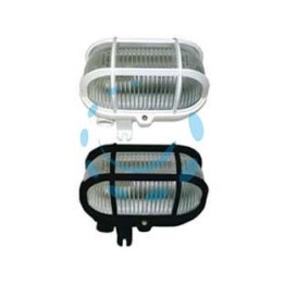 PLAFONIERA OVALE CON GABBIA - max 40w IP44 - mm.185x107x105h. colore bianco