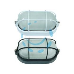 PLAFONIERA OVALE CON GABBIA IN ALLUMINIO PER ESTERNO - 60w IP54 mm.210x107x95h. bianco