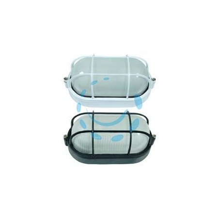 PLAFONIERA OVALE CON GABBIA IN ALLUMINIO PER ESTERNO - 60w IP54 mm.210x107x95h. bianco