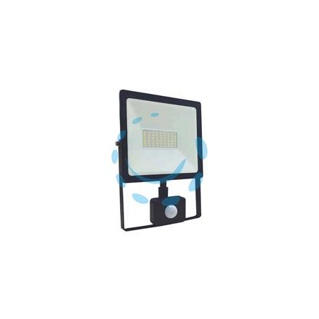 PROIETTORE LED C/SENSORE CREPUSCOLARE DI MOVIMENTO IP44 NERO - 50w PIR - 4000°K naturale - 4000lm - 178x48x225h
