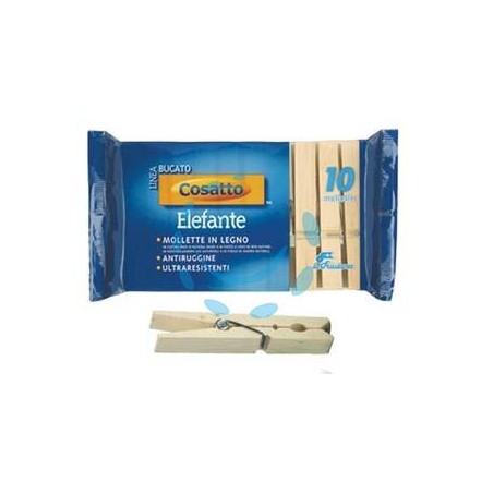 MOLLETTE ELEFANTE IN LEGNO NATURALE MOLLA ANTIRUGGINE CM.10 PZ.10 