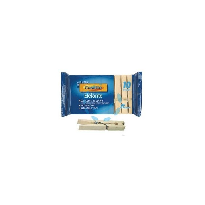 MOLLETTE ELEFANTE IN LEGNO NATURALE MOLLA ANTIRUGGINE CM.10 PZ.10 