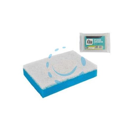 SPUGNA ABRASIVA DOPPIA BLU CON FIBRA BIANCA - cm.11,5x7,5x2,5
