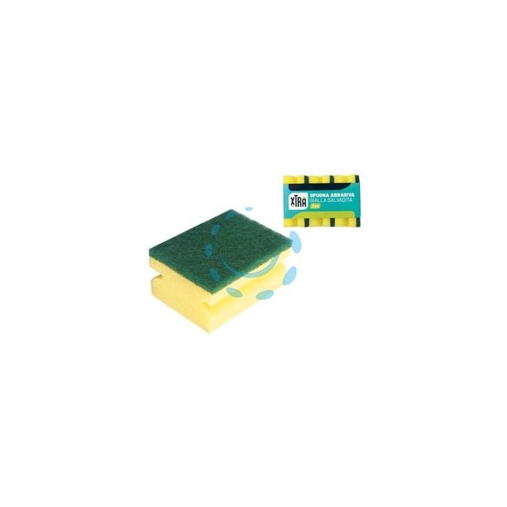 SPUGNA ABRASIVA GIALLA SALVADITA CON FIBRA VERDE - cm.9x6,8x4,5