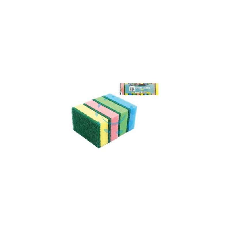 SPUGNA ABRASIVA DOPPIA CON FIBRA VERDE - cm.9x6x3h.