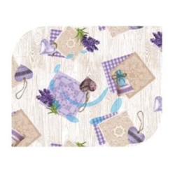 TOVAGLIATO RIVIERA FELPATO PESANTE DECORO AVANA E FIORI LAVANDA 814 - cm.140h, rotolo da mt.20