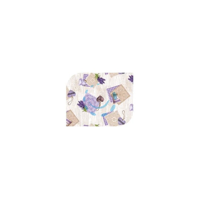 TOVAGLIATO RIVIERA FELPATO PESANTE DECORO AVANA E FIORI LAVANDA 814 - cm.140h, rotolo da mt.20