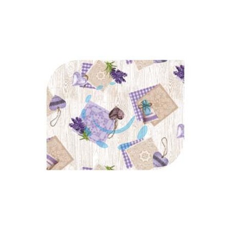 TOVAGLIATO RIVIERA FELPATO PESANTE DECORO AVANA E FIORI LAVANDA 814 - cm.140h, rotolo da mt.20