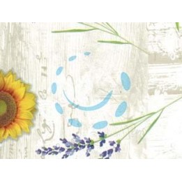 TOVAGLIATO RIVIERA FELPATO PESANTE FONDO BEIGE GIRASOLI E LAVANDA 893 - cm.140h, rotolo da mt.20
