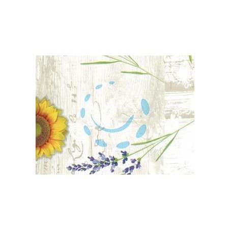 TOVAGLIATO RIVIERA FELPATO PESANTE FONDO BEIGE GIRASOLI E LAVANDA 893 - cm.140h, rotolo da mt.20