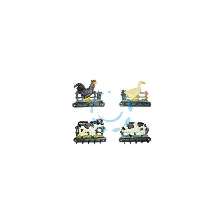 GANCI APPENDITUTTO IN GHISA DECORATI - in set da pz.4 decoro: gallo, maiale, mucca, oca