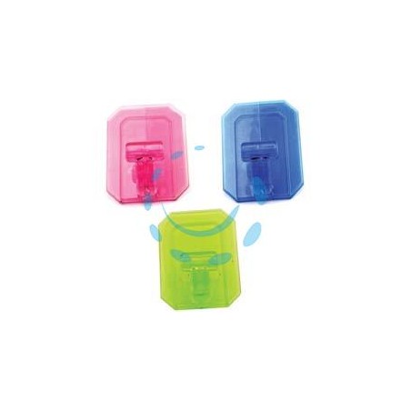 GANCI GIGANTI ADESIVI IN PLASTICA TRASPARENTI COLORI ASSORTITI - mm.59x78h.