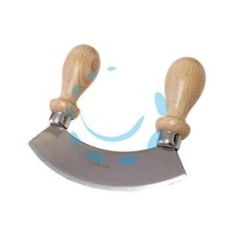 MEZZALUNA IN ACCIO INOX CON MANICO IN LEGNO - cm.14x3,5x12h.