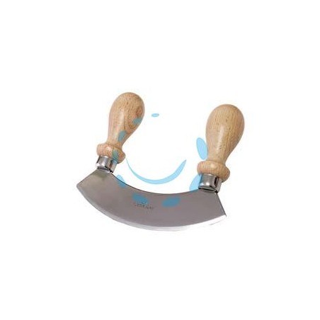 MEZZALUNA IN ACCIO INOX CON MANICO IN LEGNO - cm.14x3,5x12h.