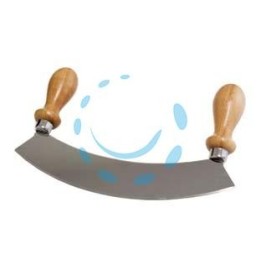 MEZZALUNA IN ACCIO INOX CON MANICO IN LEGNO - cm.25x4,5x15h.
