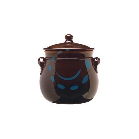 PENTOLA BOMBATA IN TERRACOTTA BRUNELLA CON COPERCHIO - cm.16