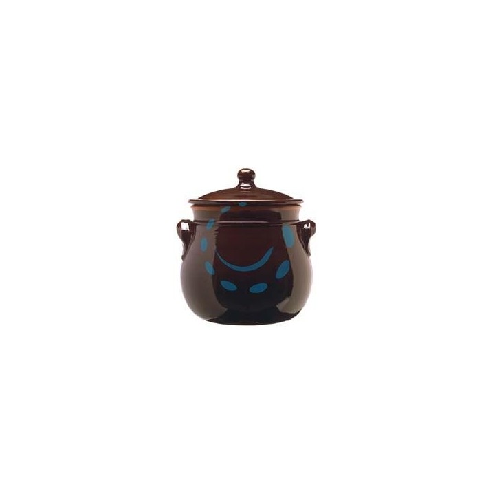 PENTOLA BOMBATA IN TERRACOTTA BRUNELLA CON COPERCHIO - cm.24