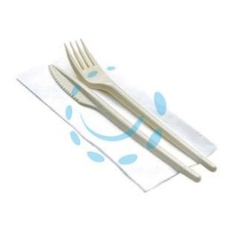 BIS POSATE BIOCOMPOSTABILI + TOVAGLIOLO - color avorio - tovagliolo cm.33x33 