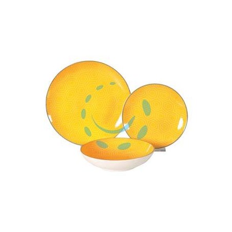 SERVIZIO DI PIATTI ESAGONO GIALLO IN PORCELLANA - servizio contenente 18 piatti