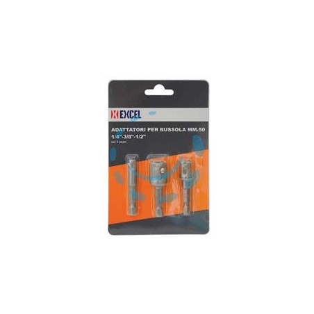 INSERTI ADATTATORI PER BUSSOLA MM.50 1/4 - 3/8 - 1/2 SET PEZZI 3 