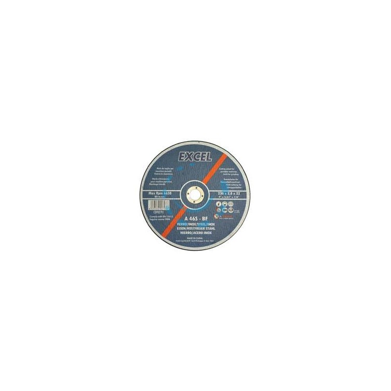DISCHI DA TAGLIO SOTTILE CENTRO PIANO PER FERRO/INOX Ø MM.230 - ø mm.230x2,0 foro 22,2 da taglio per ferro/inox