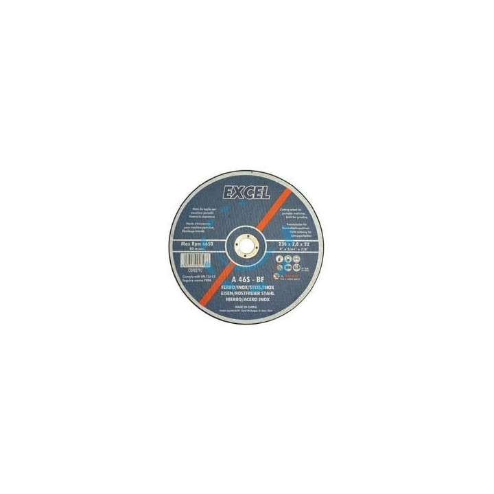 DISCHI DA TAGLIO SOTTILE CENTRO PIANO PER FERRO/INOX Ø MM.230 - ø mm.230x2,0 foro 22,2 da taglio per ferro/inox