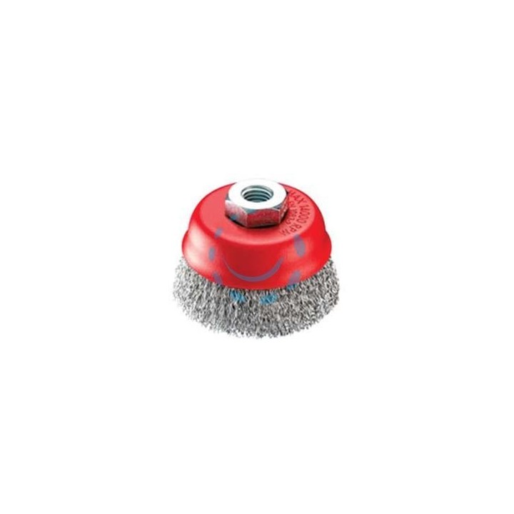 SPAZZOLA A TAZZA FILI ACCIAIO ZINCATO PER SMERIGLIATRICE - ø mm.80 foro filettato mm.14 MA