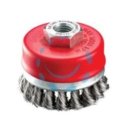 SPAZZOLA A TAZZA FILI ACCIAIO ZINCATO RITORTI PER SMERIGLIATRICE - ø mm.65 filettato mm.14 MA