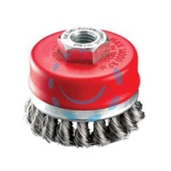 SPAZZOLA A TAZZA FILI ACCIAIO ZINCATO RITORTI PER SMERIGLIATRICE - ø mm.65 filettato mm.14 MA