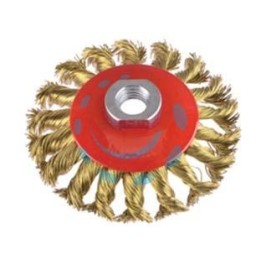 SPAZZOLA CIRCOLARE CONICA FILI IN ACCIAIO A MAZZETTI RITORTI - ø mm.100 con foro filettato mm.14MA PG 468.30