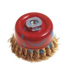 SPAZZOLA A TAZZA FILI ACCIAIO RITORTI PER SMERIGLIATRICE - ø mm.65 foro filettato 14 MA PG 485.70