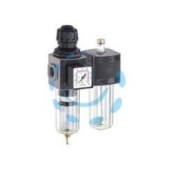 GRUPPO FILTRO REGOLATORE DI PRESSIONE E LUBRIFICATORE MODULARE - attacco 1/4"F mm.105x45x191h. art.E/12/2