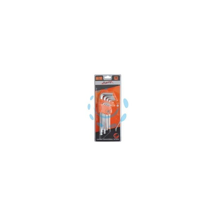 CHIAVI MASCHIO ESAGONALI BALL POINT TIPO MEDIO CROMO VANADIO SR. 9 PZ. 
