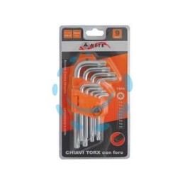 CHIAVI MASCHIO TORX CON FORO TIPO CORTO CROMO VANADIO IN SERIE 9 PEZZI 