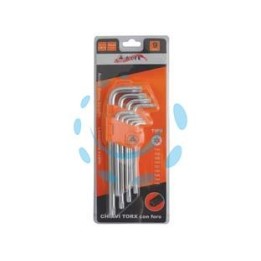 CHIAVI MASCHIO TORX CON FORO TIPO MEDIO CROMO VANADIO IN SERIE 9 PEZZI 