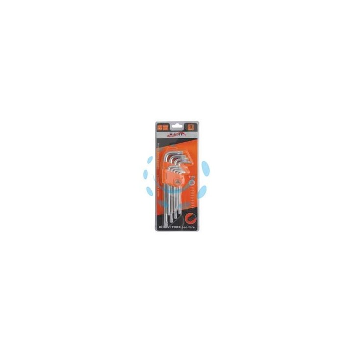 CHIAVI MASCHIO TORX CON FORO TIPO MEDIO CROMO VANADIO IN SERIE 9 PEZZI 