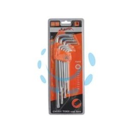CHIAVI MASCHIO TORX CON FORO TIPO LUNGO CROMO VANADIO SERIE 9 PEZZI 