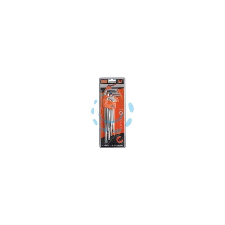 CHIAVI MASCHIO TORX CON FORO TIPO LUNGO CROMO VANADIO SERIE 9 PEZZI 