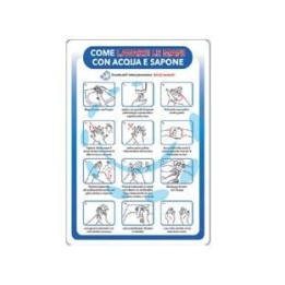 CARTELLO "COME LAVARSI LE MANI" - cm.35x50h. in plastica