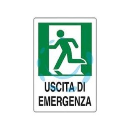 CARTELLO " USCITA DI EMERGENZA A SINISTRA" - cm.20x30h. 
