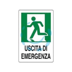 CARTELLO " USCITA DI EMERGENZA A SINISTRA" - cm.20x30h. 