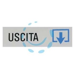 TARGHETTA ADESIVA "USCITA" (FRECCIA IN GIU') - cm.15x5h.