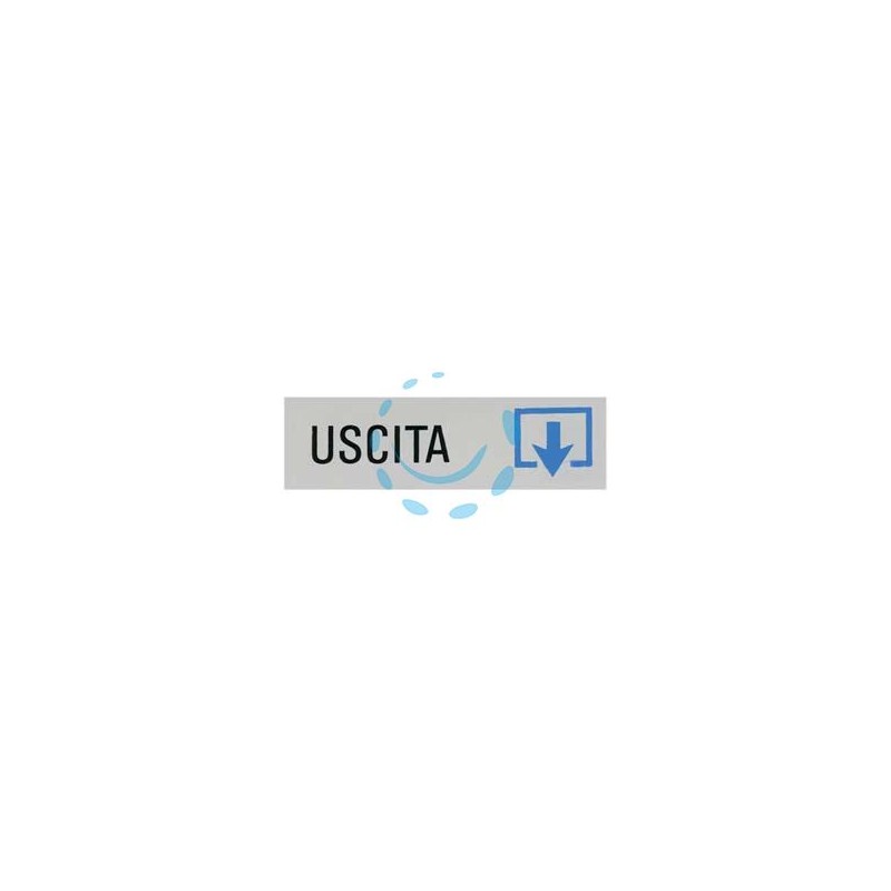 TARGHETTA ADESIVA "USCITA" (FRECCIA IN GIU') - cm.15x5h.