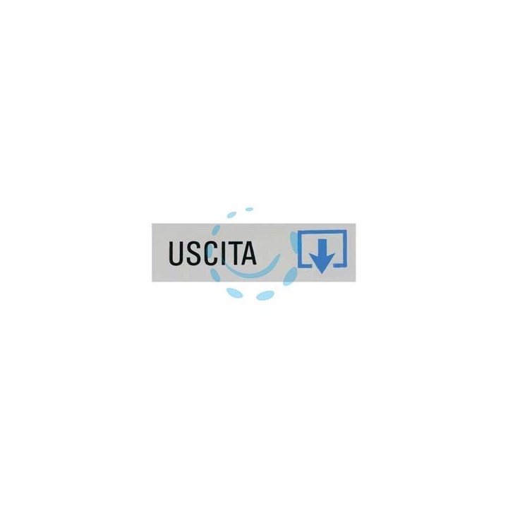 TARGHETTA ADESIVA "USCITA" (FRECCIA IN GIU') - cm.15x5h.