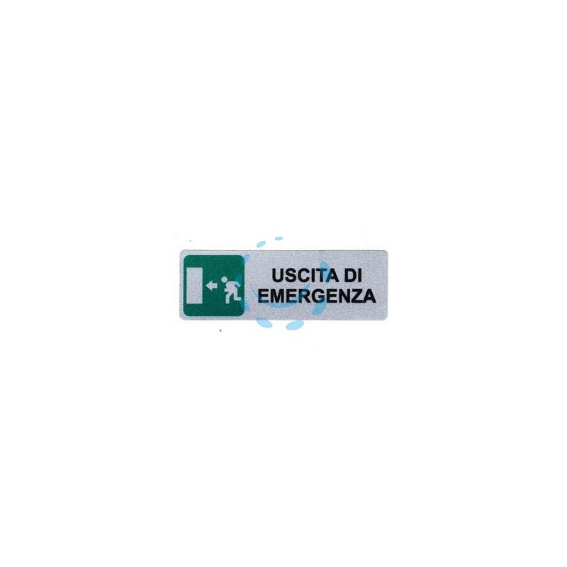 TARGHETTA ADESIVA "USCITA DI EMERGENZA" (FRECCIA A SINISTRA) - cm.15x5h.